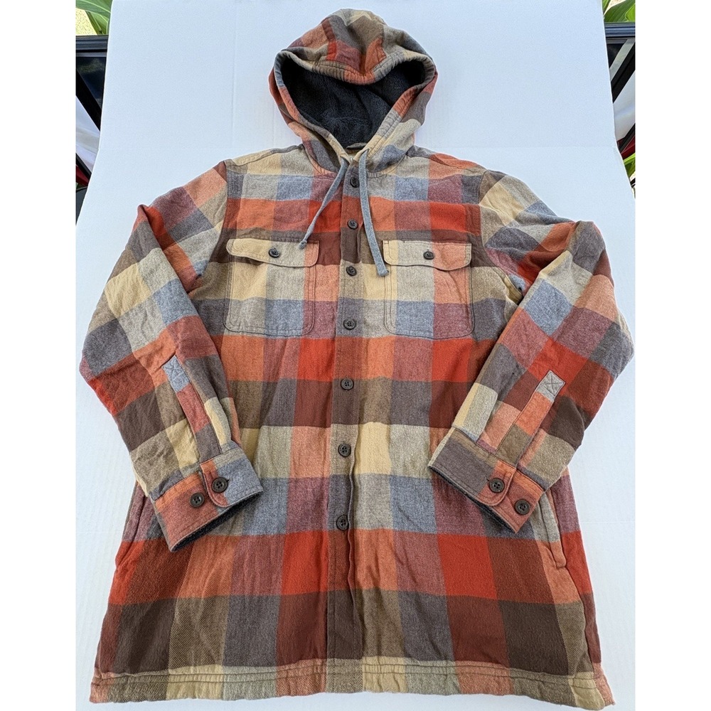 LL Bean Shacket Men's Flannel Plaid Fleece Multi  Thermal Hooded 298193 Small
